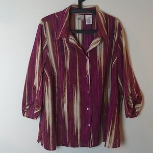 JMS Purple - Tan - Cream Button Down Top 3x
